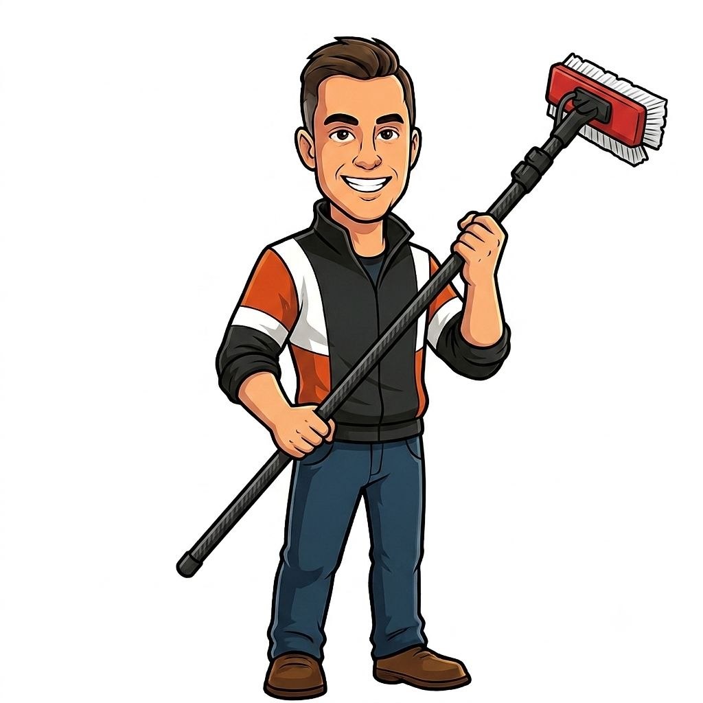 Bradley from Bennett Window Cleaning holding a water-fed pole
